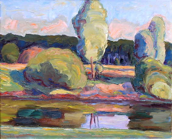   Речка в вечернем солнце. River In Evening Sun. (43x35cm, oil, 2001)