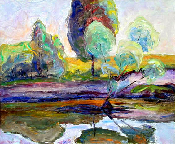    Тонущее деревце. Утро. Sinking Tree. Morning. (43x35 cm, oil, 2002)