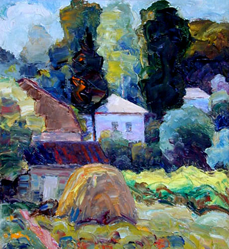    Ель у Толиного дома.   Fir-Tree At Tolia's House. (38x35cm oil 1999)