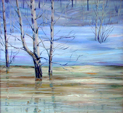 В весеннем потоке. Парк Тропарево. In The Spring Flood. Troparevo Park. (49x45cm, oil, 1987)