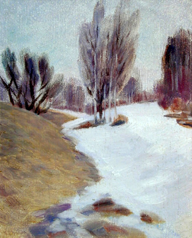 Оттаявший склон. Snowless Slope. (42x33cm, oil, 1981)